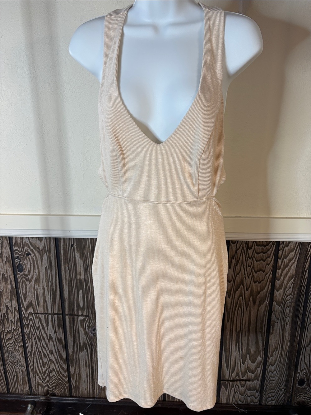 Open Back Cream Knit V-Neck Sundress